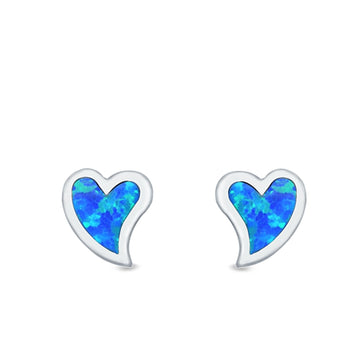 Heart Stud Earrings Lab Created Blue Opal 925 Sterling Silver (6mm)